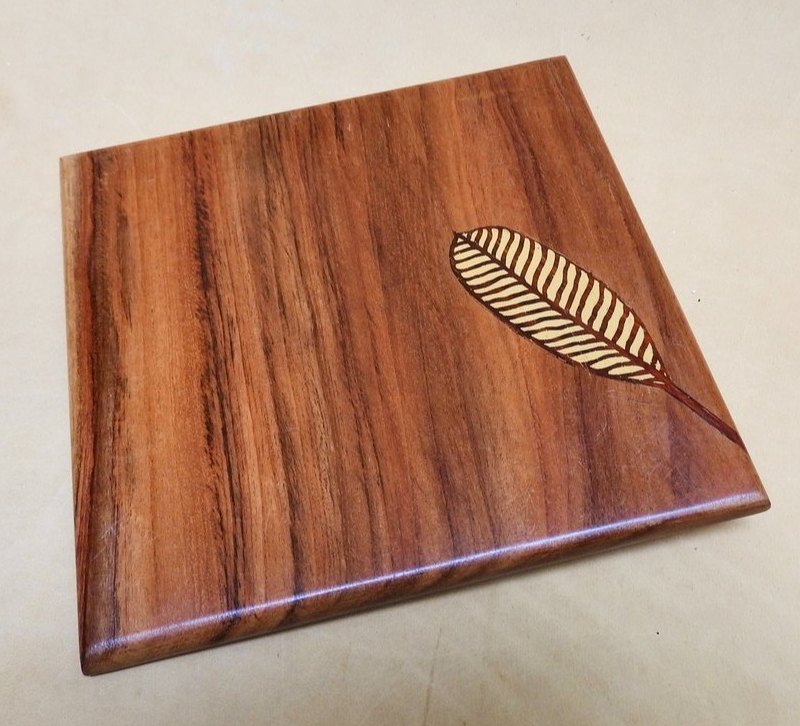 Neem Wood Leaf Printed Inlay Wooden Trivet