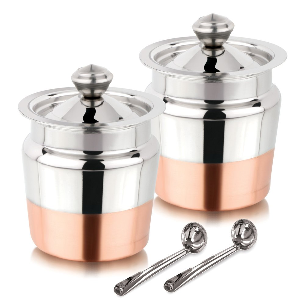 Silver Brown Plain Round Slim Copper Ghee Pot Set, For Home