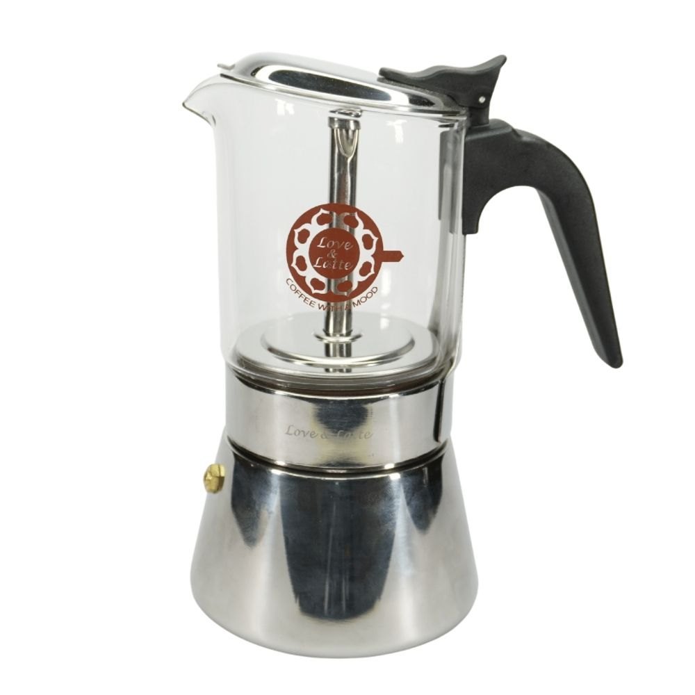 Silver Glass Love & Latte Moka Pot Induction Based, For Home