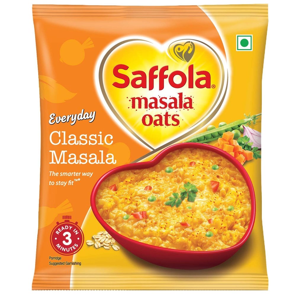 Yellow Saffola Oats Pouch, High In Protein
