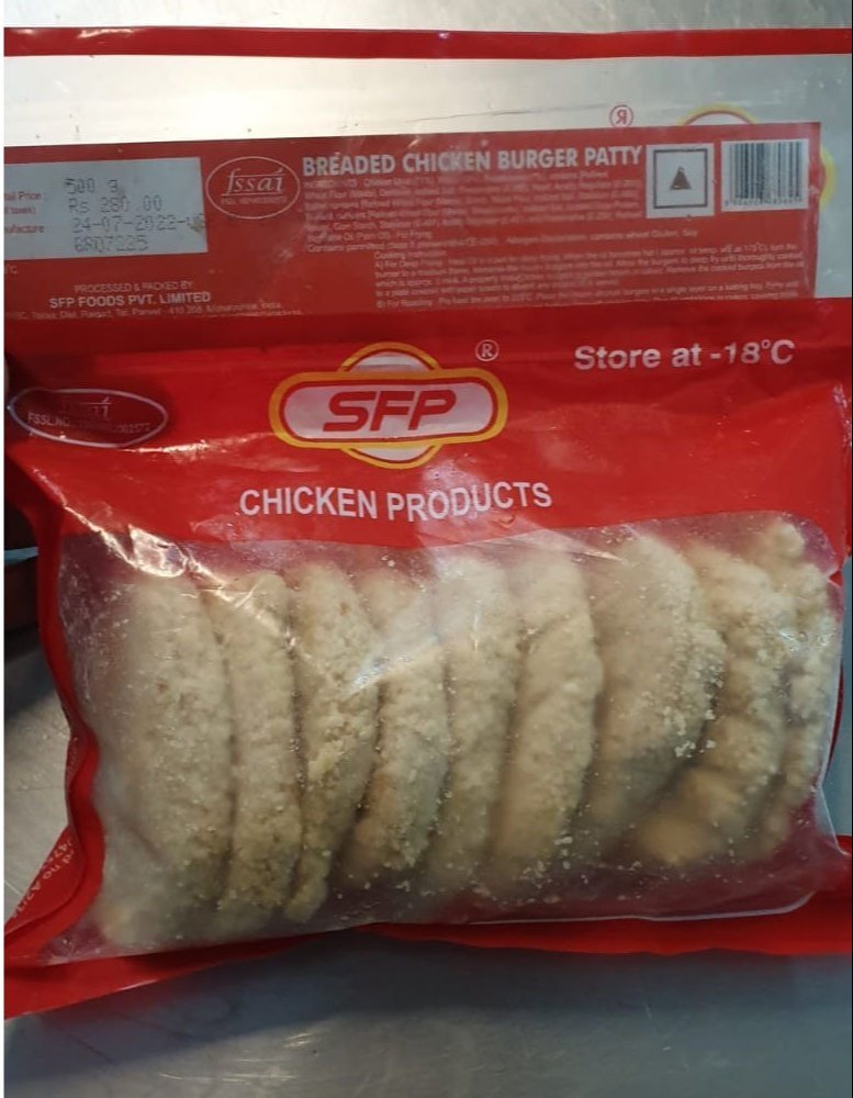 SFP Frozen Breaded Chicken Burger Patty, Packaging Type: Packet