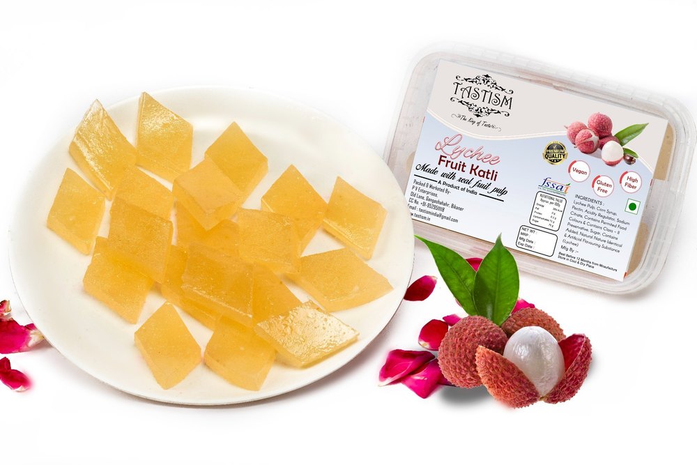 Jelly White Lychee Fruit Candy Katli Bars Made from original fruit pulp, Packaging Type: Box, Packaging Size: 250 Gm