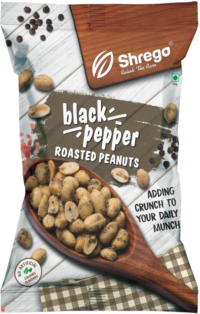 Packed SHREGO BLACK PEPPER ROASTED PEANUTS, Packaging Size: 35g, Packaging Type: Nitrogen Purged Pillow Pouch