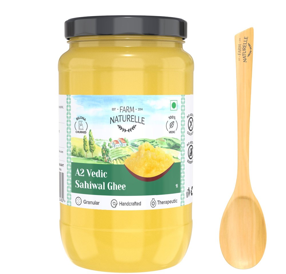 Farm Naturelle-100% Pure Desi Sahiwal Cow Ghee From A2 Milk (1000ml) Glass Bottle