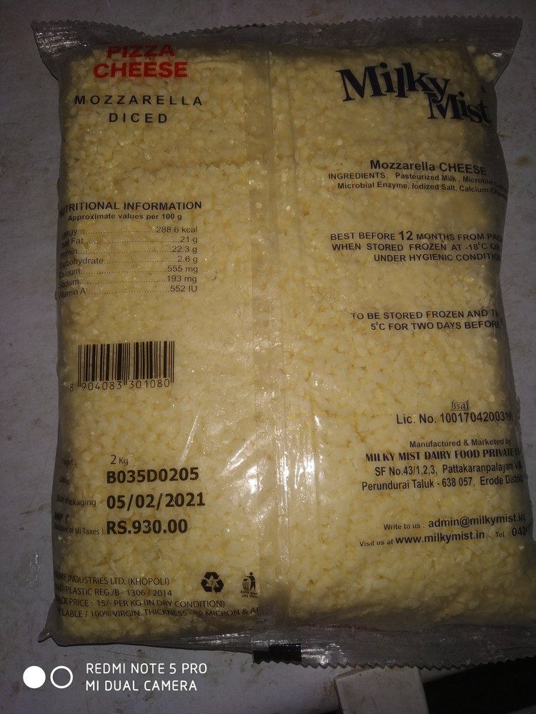 Type: Pouch Milky Mist Pizza Cheese, Packaging Size: 2 Kg Packing, Packaging Type: 2 Kg Packet