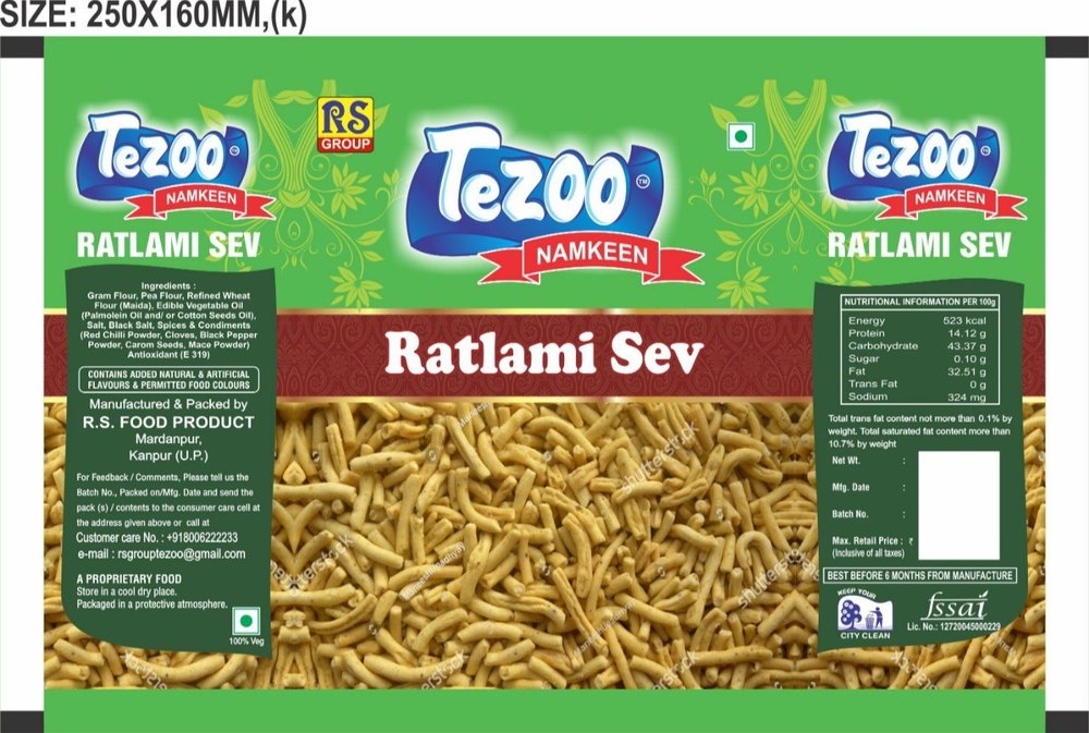 Besan TEZOO NAMKEEN RATLAMI SEV 22 GM, Packaging Type: Packet