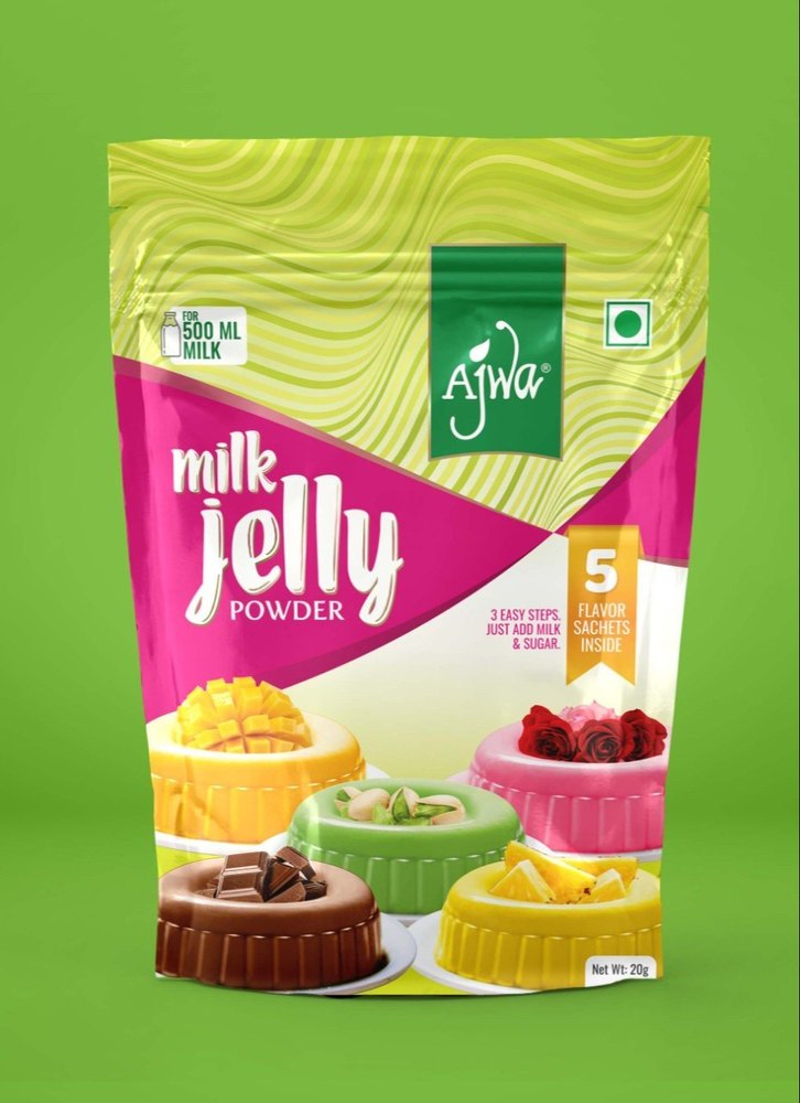 Ajwa 5 Flavour Milk Jelly China Grass, Packaging Type: Packet, Packaging Size: 20gm An 40 Gm
