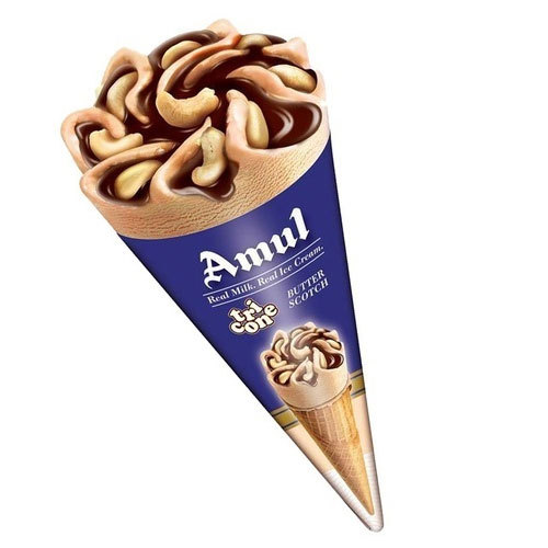 Amul Tricone Butterscotch Ice Cream, Packaging Type: Cone