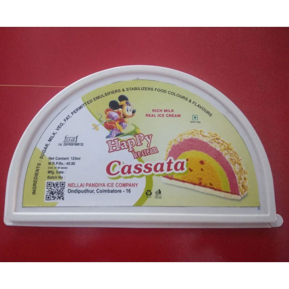 Cassata Ice Cream, Packaging Type: Plastic Container