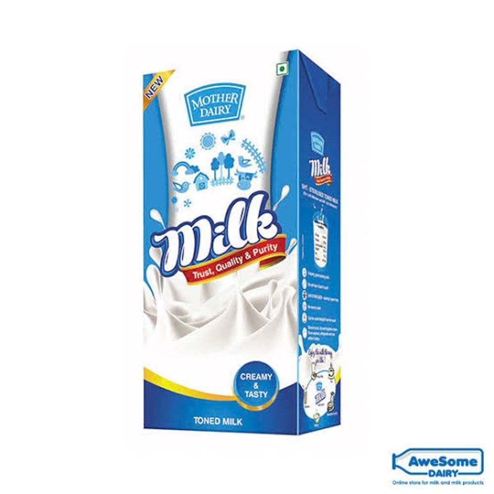 Mother Dairy 1 Litre Toned Milk, Packet