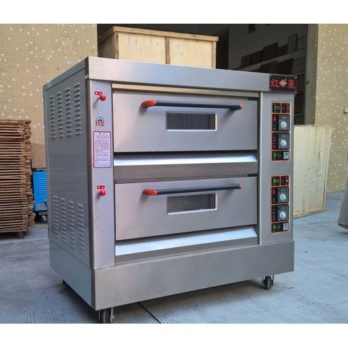 2.4 kW/hr Electric Stainless Steel Double Deck Pizza Oven, Baking Capacity: 4-8 Tray, 220 V