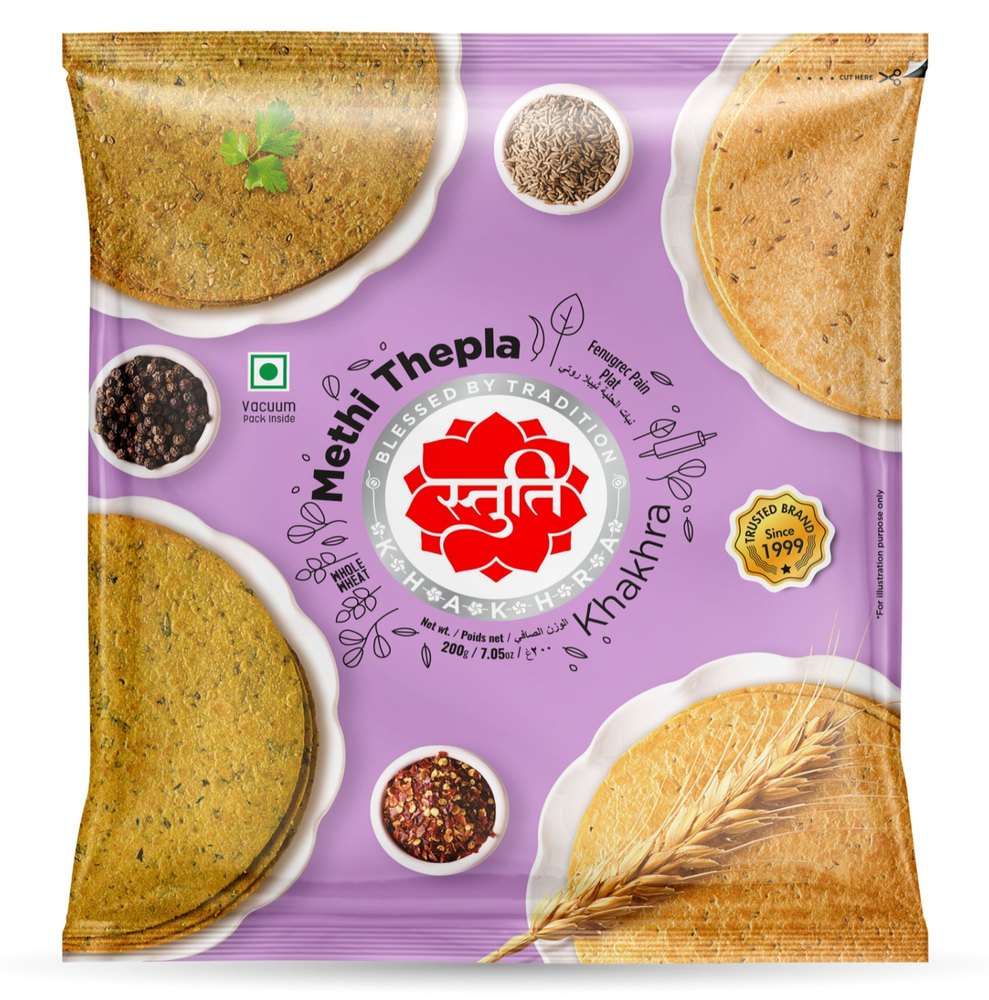 Pan India Whole Wheat Stuti Methi Thepla Khakhra, Packaging Type: Vaccum Pack, 5 Months From Packaging Date