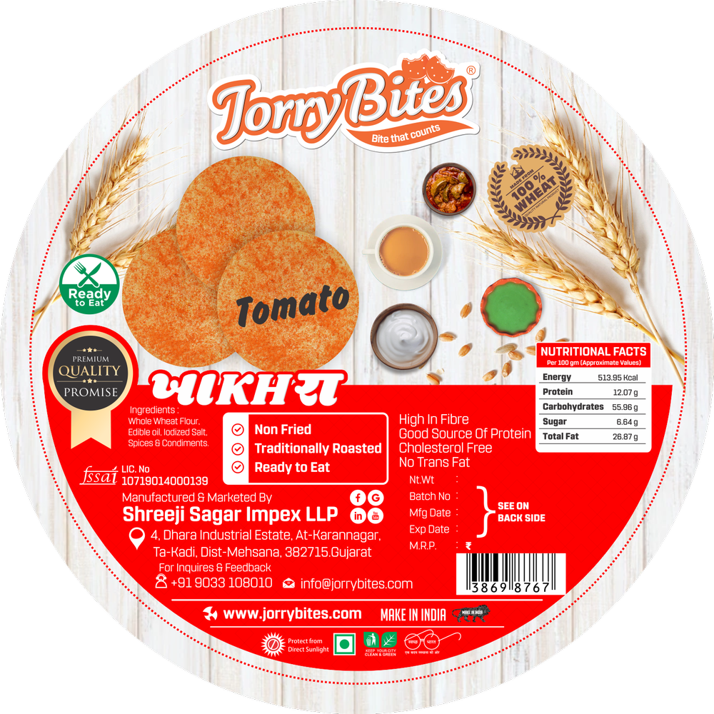 JORRYBITES Gujarat Tomato Khakhra, Packaging Type: Vacuum Pack