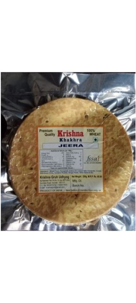 Krishna Round 100% Wheat Premium Quality Jeera Khakhra, Packaging Type: Vacuum Pack, Packaging Size: 200 Gm