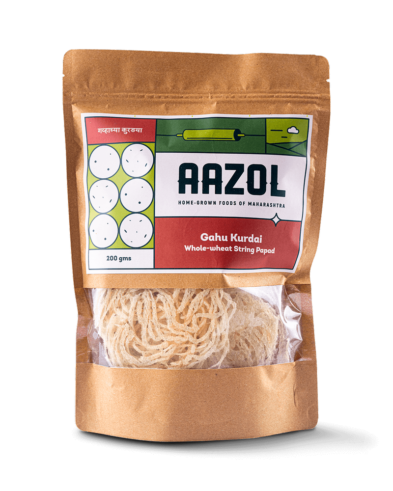 Plain Maharashtra Aazol Gahu Kurdai Whole-Wheat String Papad 200gm, Packaging Type: Packet, 12 Months