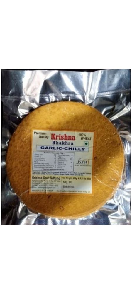 Krishna Round 100% Wheat Premium Quality Garlic Chilli Khakhra, Packaging Type: Vacuum Pack, Packaging Size: 200 Gm
