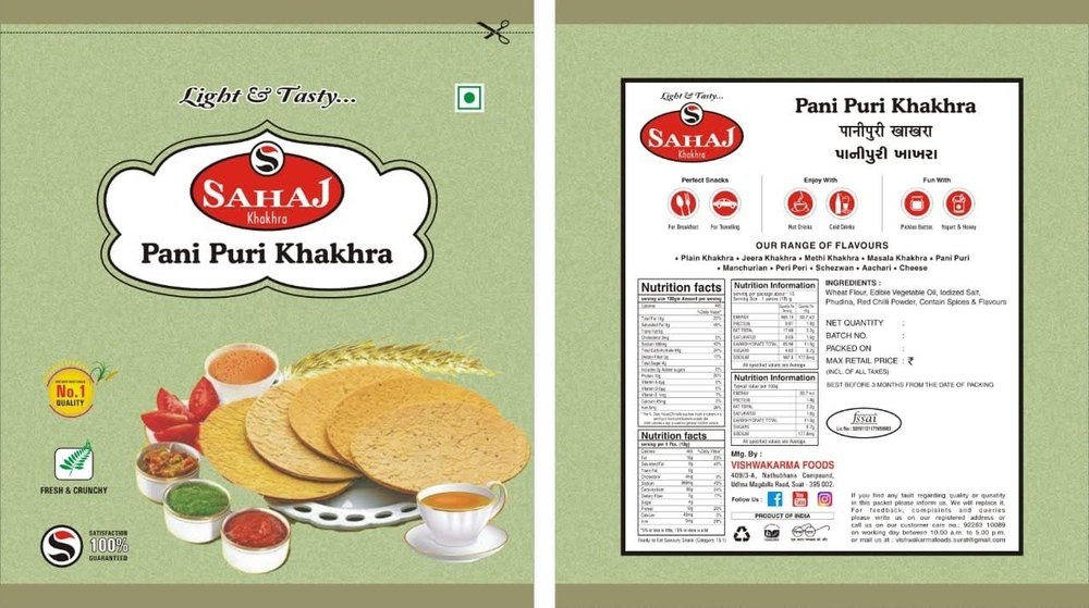 Sahaj surat Pani Puri Khakhra, 3bmonths, Packaging Type: Vacuum Pack