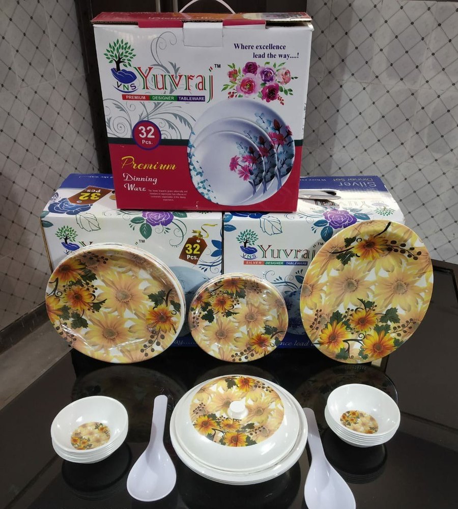 White Melamine Yuvraj Dinner Set, For Home, 32