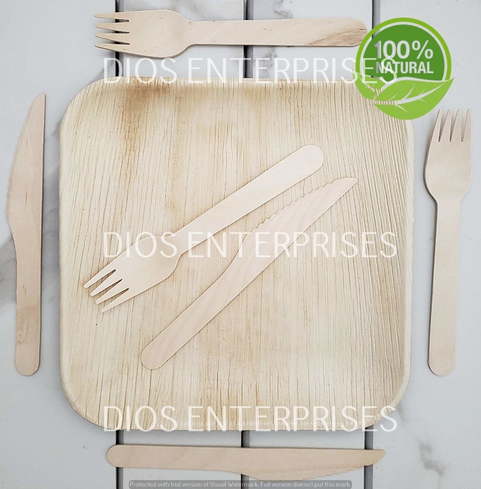 Natural Round Bamboo Plate, Knife, Folk, Spoon, For Kitchen Accessories