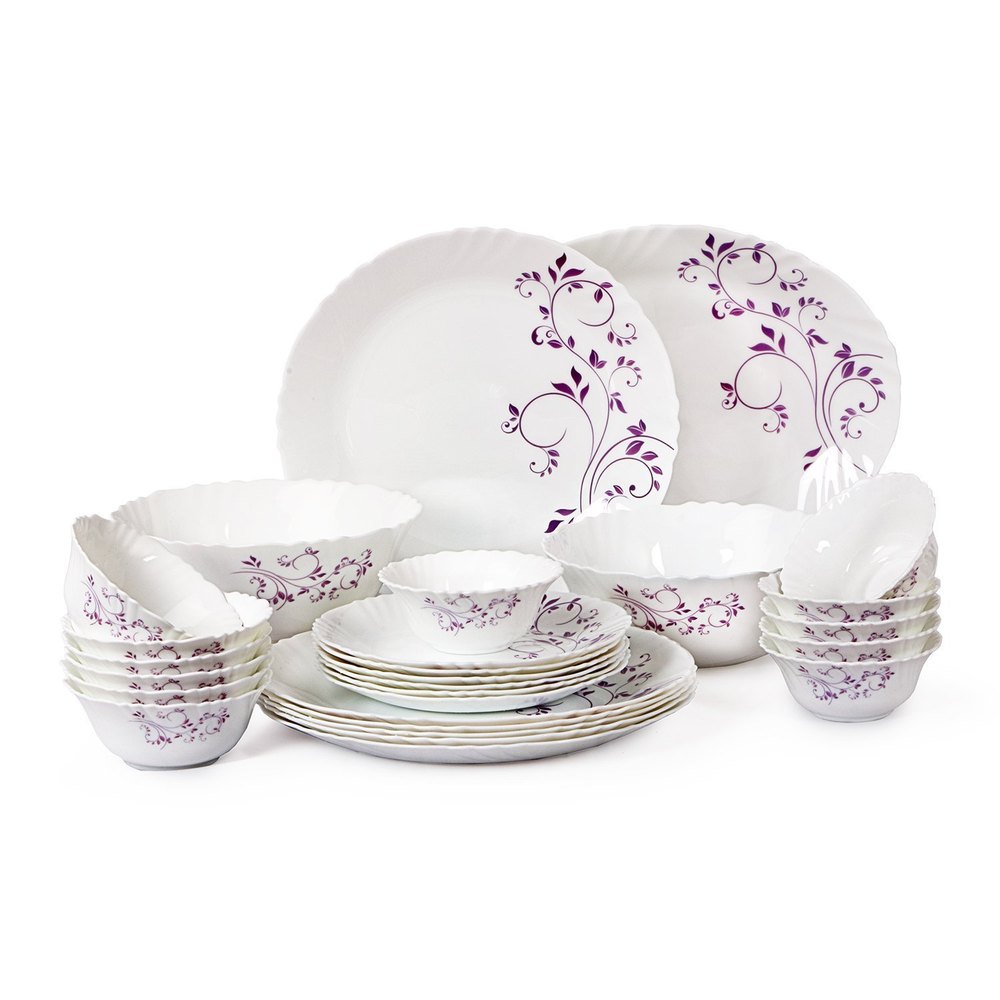 White Creeper Cello Imperial Purple Hues Dinner Set, 27 Piece
