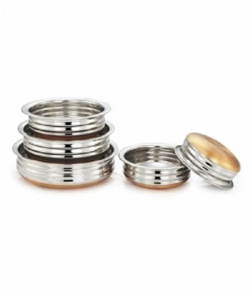Stainless Steel 4 Pieces S S Copper Base Urli, For Home