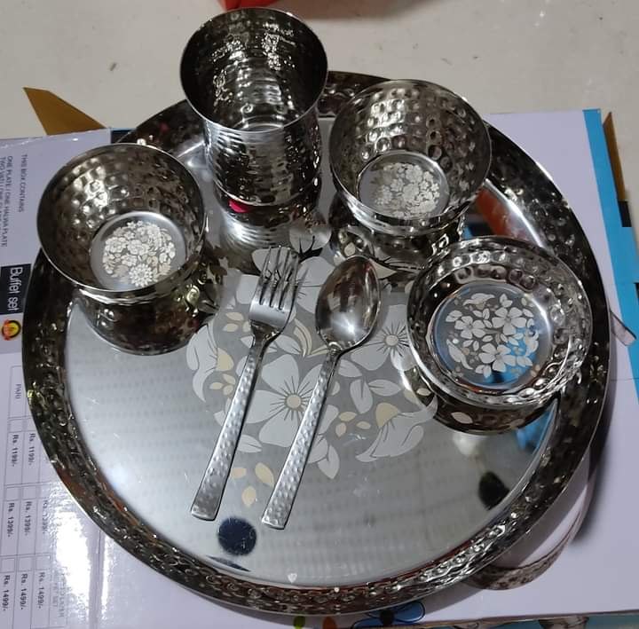 7 pieces Round Designer Stainless Steel Dinner Set, For Home
