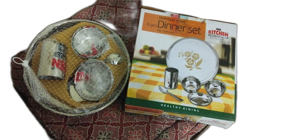 6 pieces Silver SS Dinner Set, For Home, Content in the Box: Kitchen Essentials
