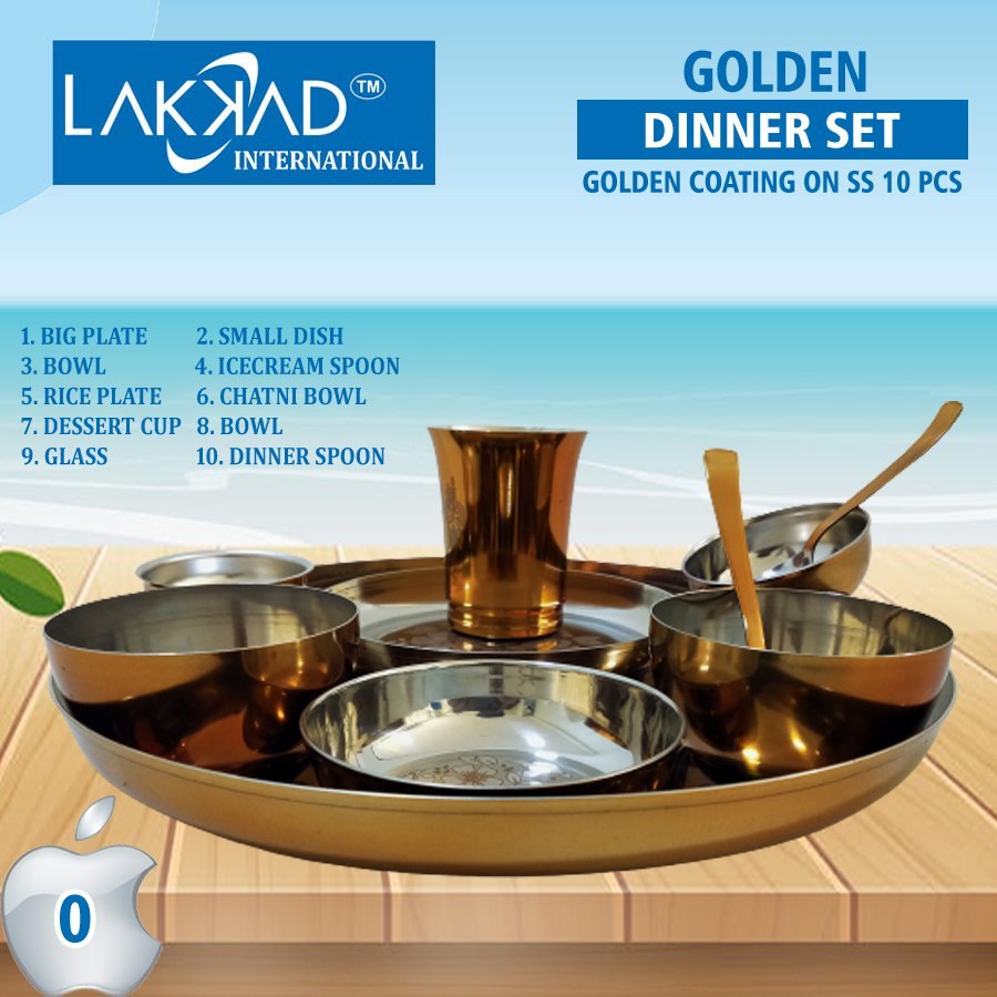 10 Pieces Stainless Steel Golden Dinner Set