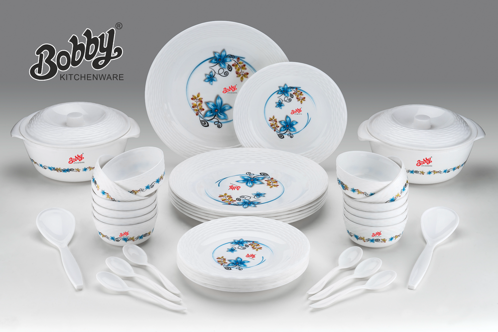 White Bobby 36 Pcs Plastic Dinner Set, For Home