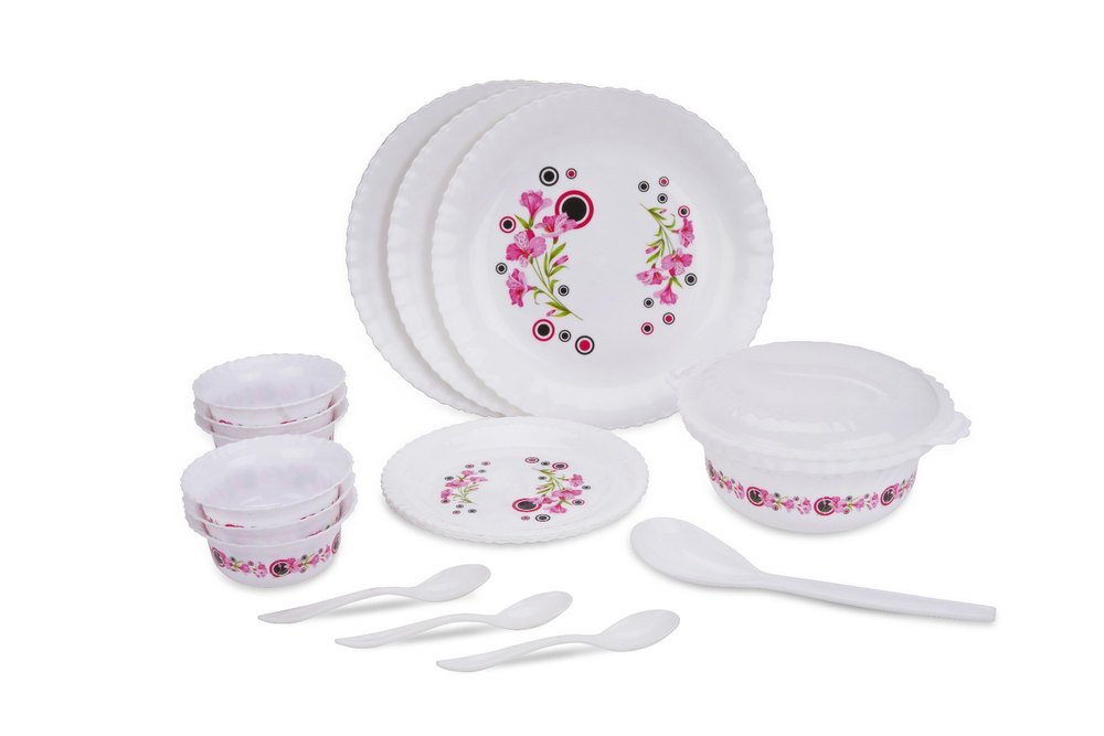 White Plastic Dinner Set 18 Pcs, For Home
