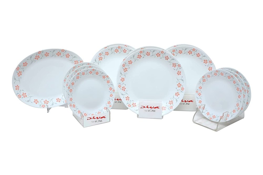 Opalware Red Ceramic Dinner Set, For Home, 33