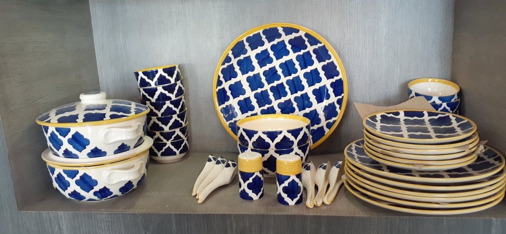 Grey, White 37 Piece Designed Ceramic stoneware Dinner Set