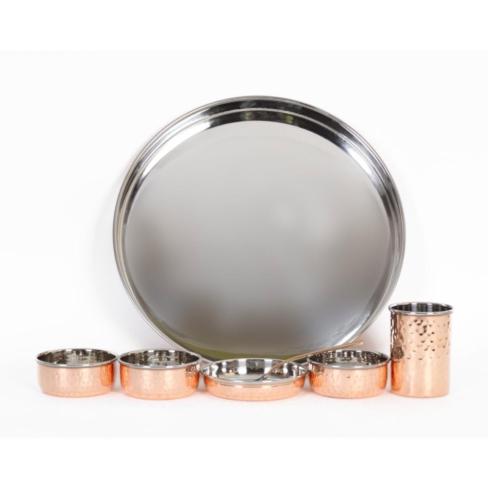 Round Maharaja Copper Steel Thali Set