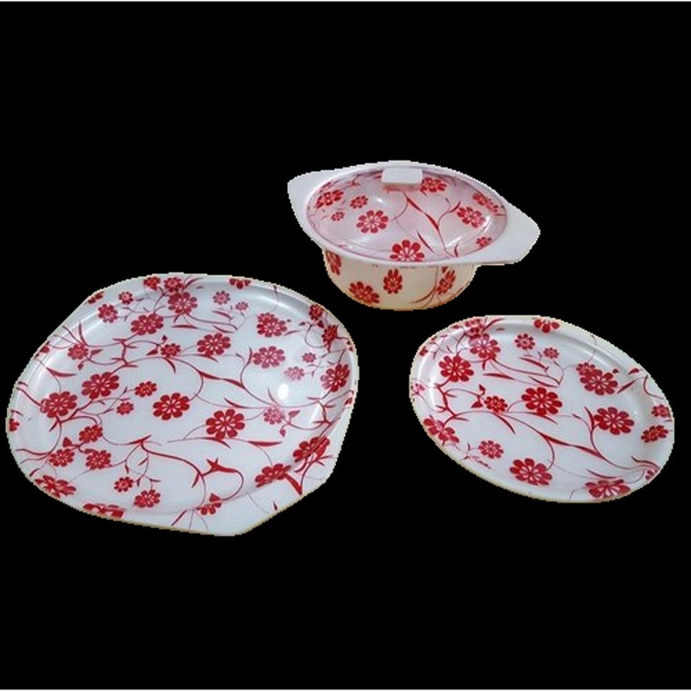 White Flower Printed Acrylic Dinner