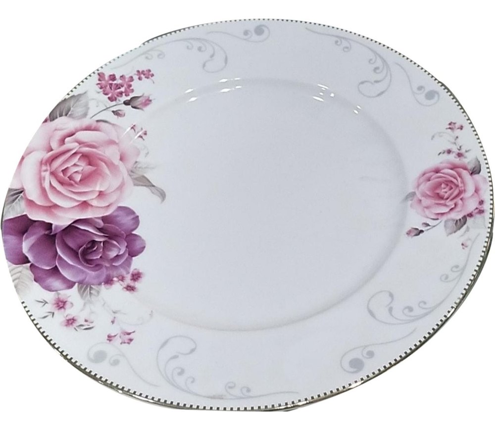 Round White Printed Porcelain Dinner Set, For Home