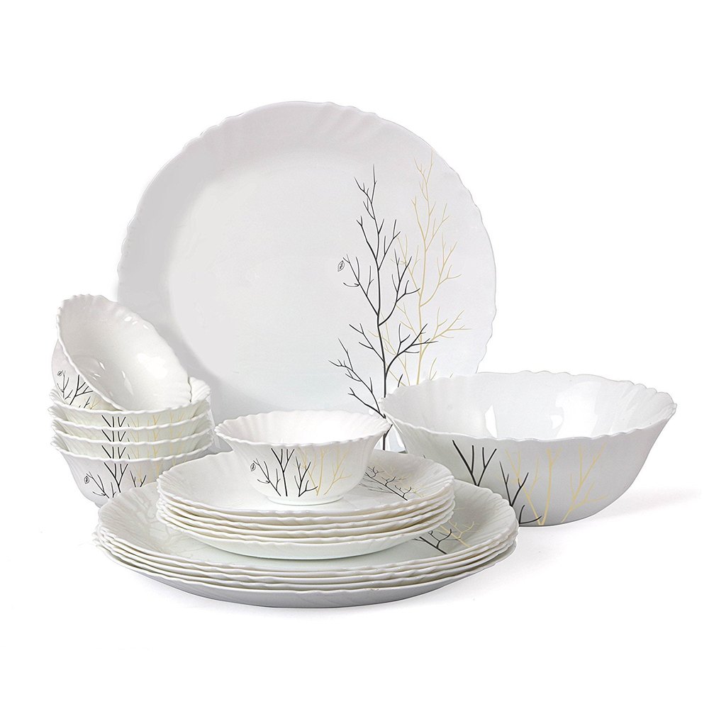 White Glass 33 Piece Cello Imperial Dinner Set, For Home