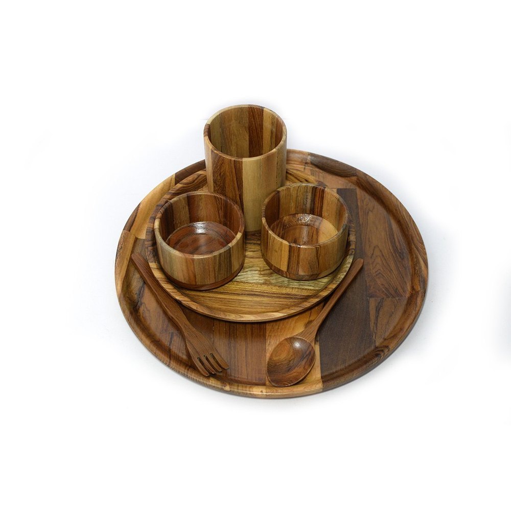Himalayan Cave Brown Wooden Dinner Set