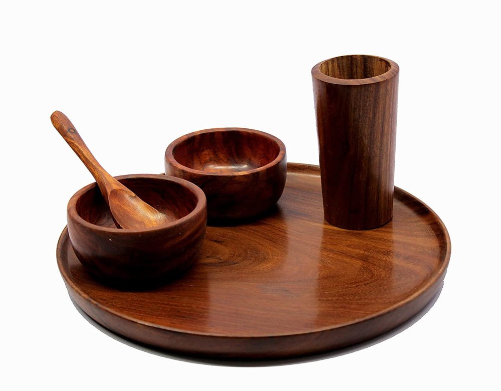 sitovi Round Wooden Dinner Set Decorative Plates Dinner Thali Set, For Home