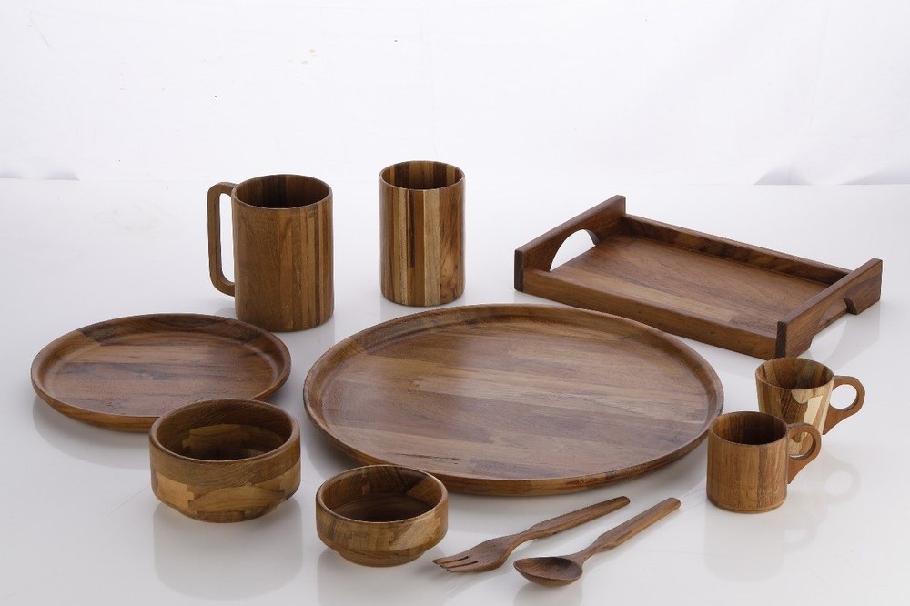 Brown Wooden Dinner Set, For Home, 11 Piece