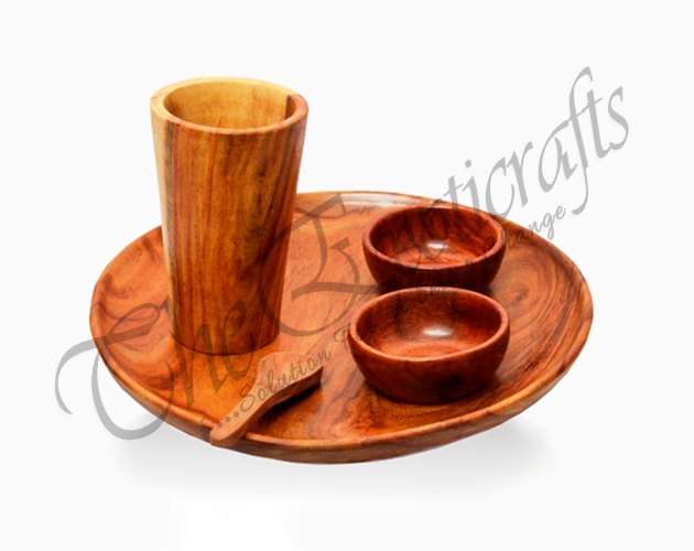 The Exoticrafts Brown Wooden Dinner Set, For Home