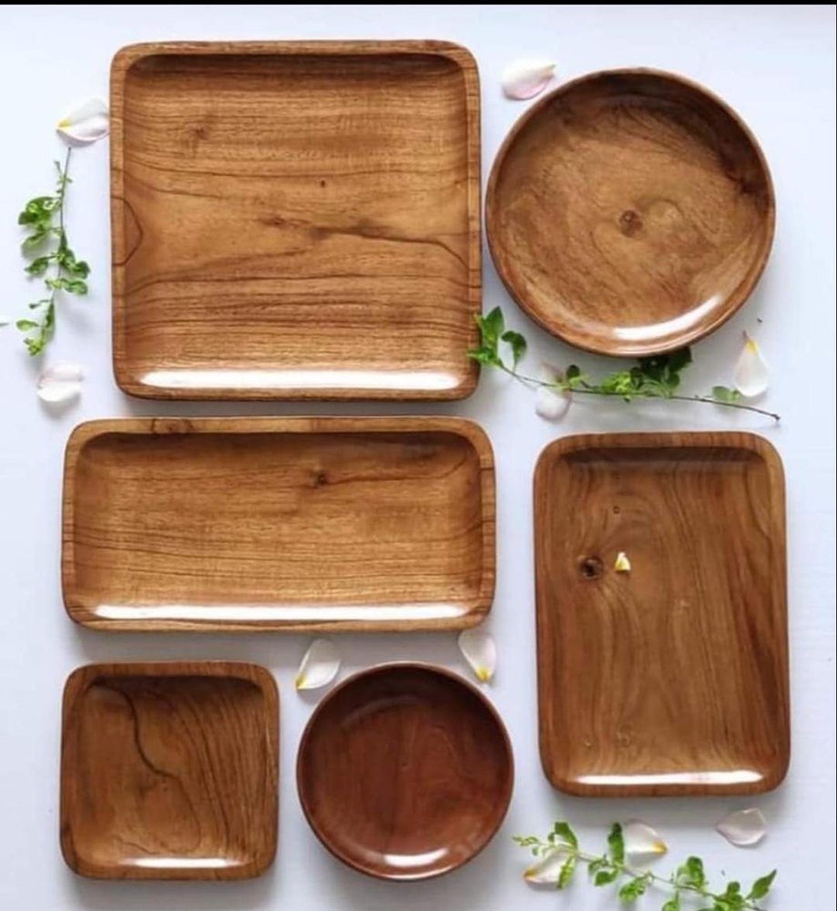 Upaskar Creations Brown Wooden Dinner Set, For Home