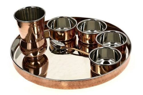 King International 5 Pure Copper SS Luxury Dinner Thali Set, For Home