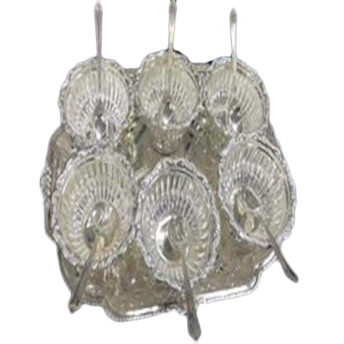 Polished Sliver Nakshi Halwa Set, For Home
