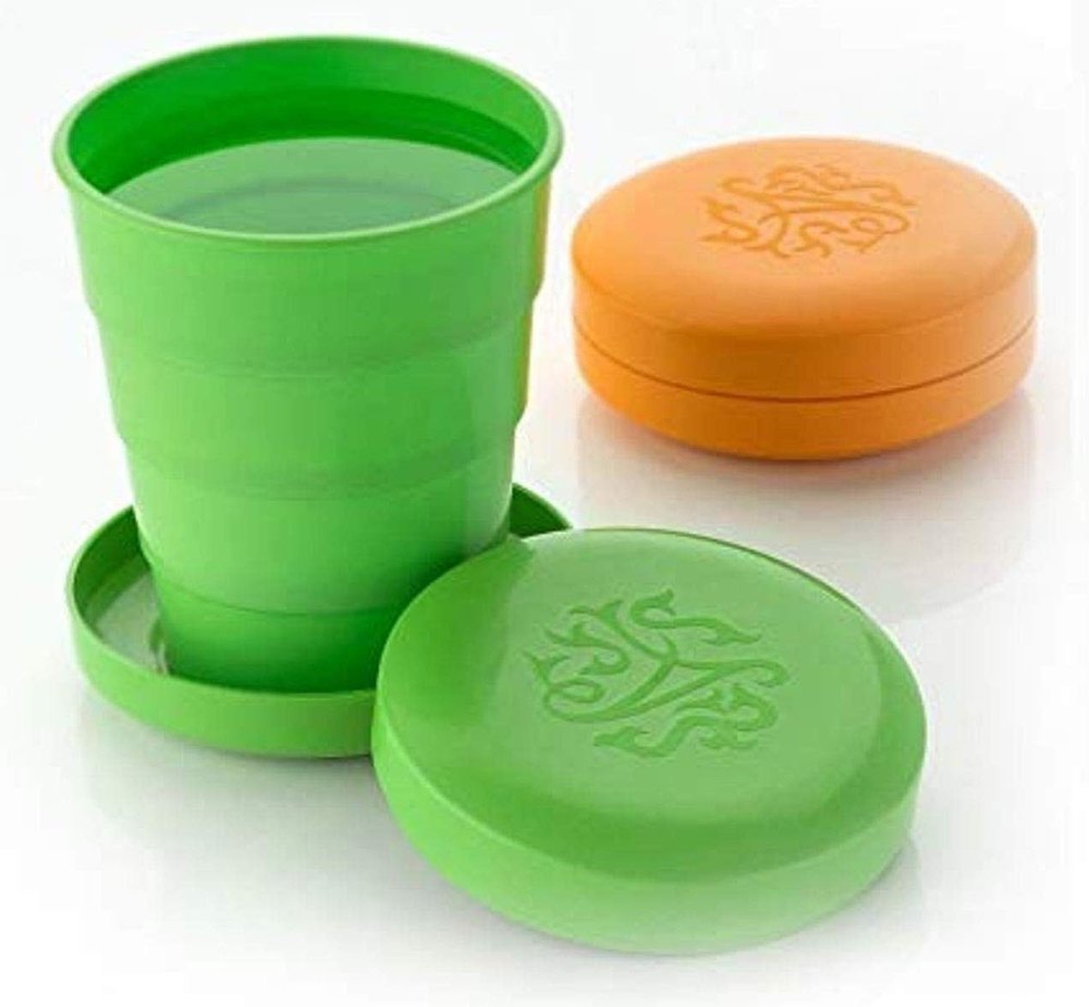 Collapsible Green Plastic Folding Travelling Glass, Size: 5inch, Capacity: 200 ml