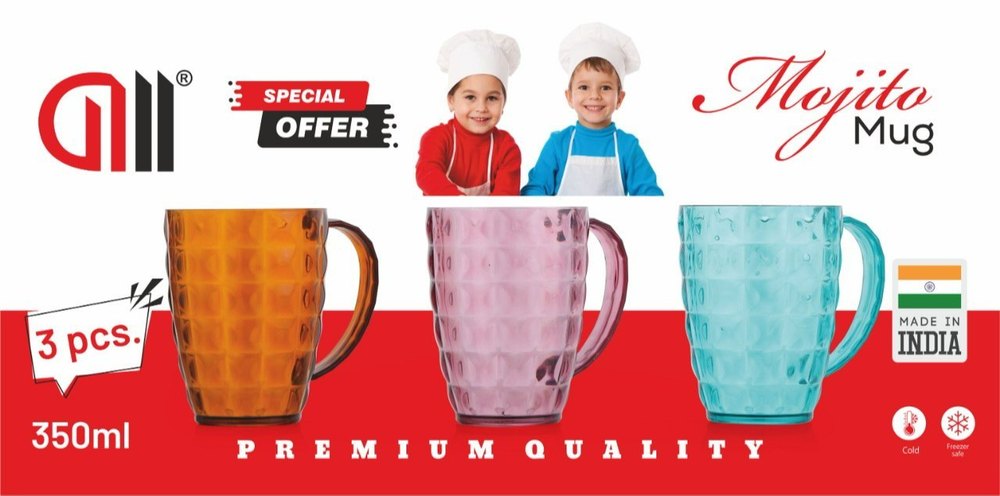 Multicolor Plastic MOJITO PET MUG, Packaging Type: Box, Size: 350 ML