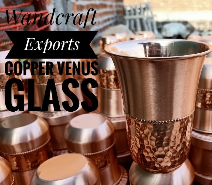 Half Hammered Round Copper Glass Tumbler