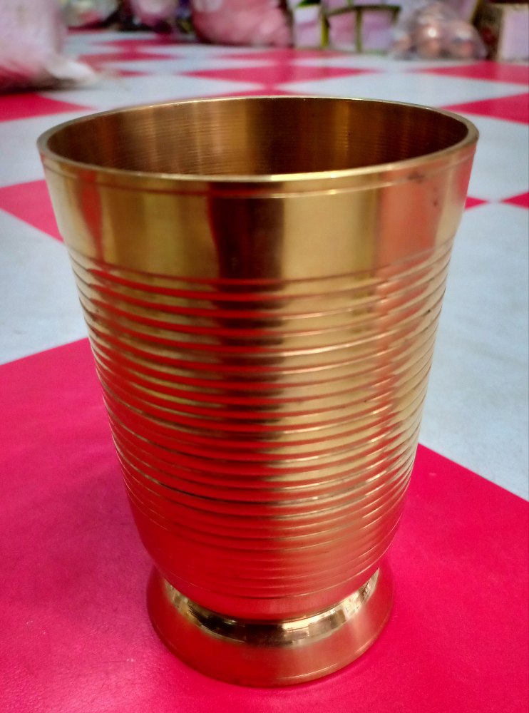 3 Piece Set Golden brass glass, for home and restaurant, Shape: Cylinder