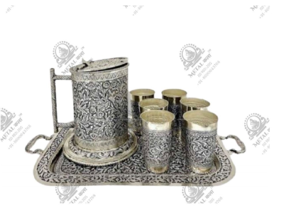 Metal Kala German Silver Glass Jug Tray set for Wedding and Home decor