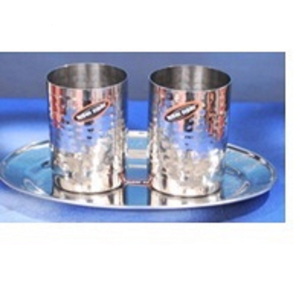 3PECS Steel 2 Pcs. Glass Hammed W/Oval Tray, For Home