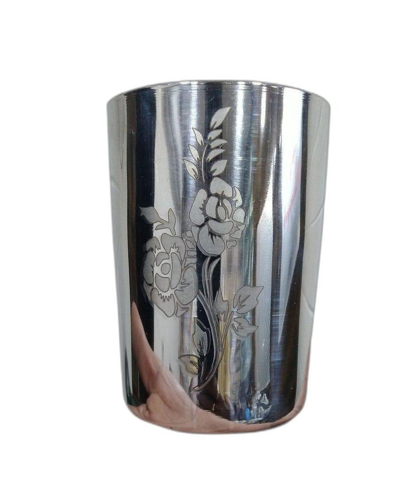 Round Silver Stainless Steel Amrapali Glass, For Home